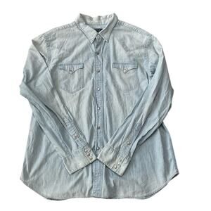 Polo Ralph Lauren Chambray Snap Front Western Shirt Men XXL Light Blue